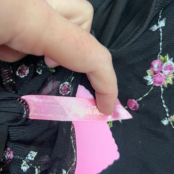 Dolls Kill Sugar Thrillz I’m Baby Mini Slip Dress Black Floral XL NWT - Picture 6 of 8